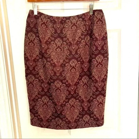 Vintage 𝅺Signature by Larry Levine maroon paisley pencil skirt size 10 L or XL‎ - Picture 1 of 10